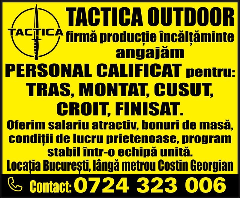 Personal calificat pentru tras, montat, cusut croit, finisat, cu experienta